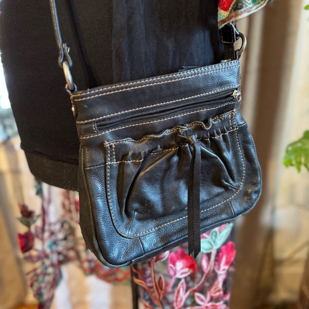 Vintage Black Leather Crossbody Bag